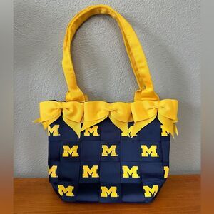 TESSUTA Life Woven Michigan Wolverines Logo Ribbon Bow Weaved Tote Purse Bag